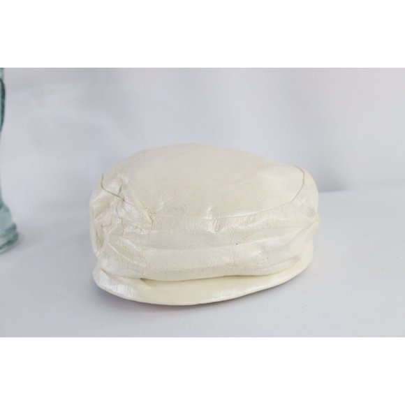 Vintage 50s Distressed Leather Bow Beret Hat Cap White Womens Size 22.5 USA